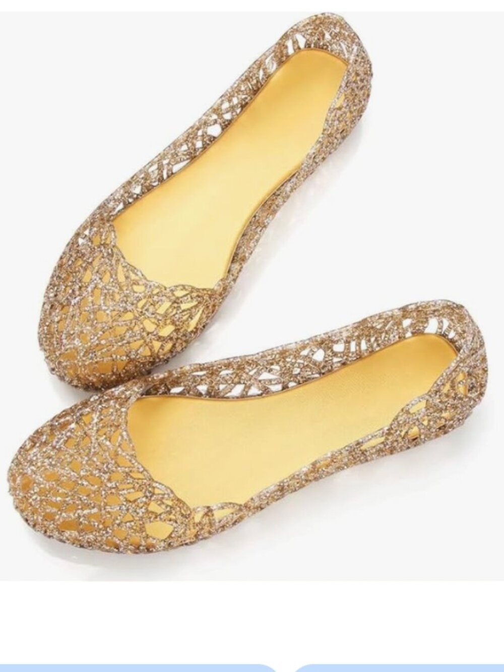 Gold Glitter Beach Jelly Slip On Ballet Flat Shoes Size: 7 1/2 - Picture 1 of 6